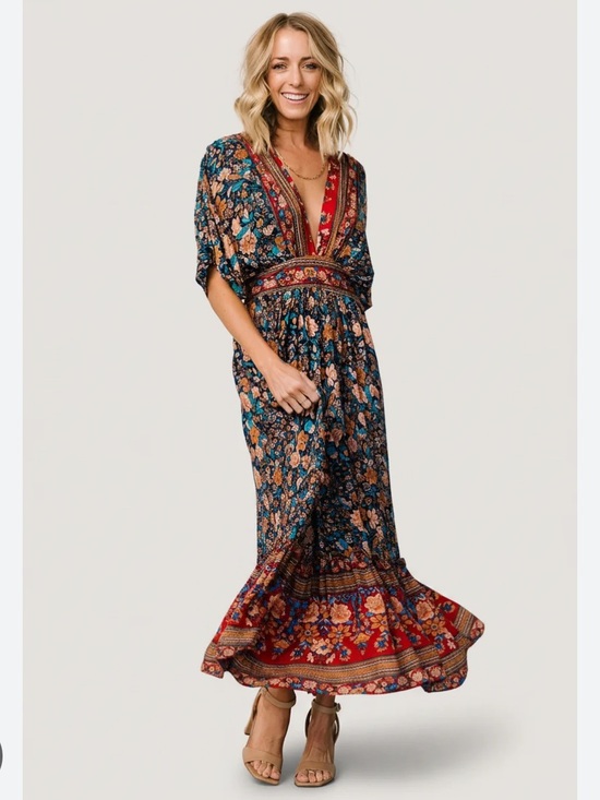 Baltic Born Dresses & Skirts - Baltic Born Navy Multi Floral V-Neck Midi Dress